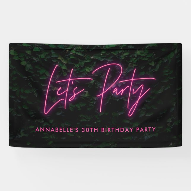 Lasse Party Blattwerk Wand neon pink funky Geburts Banner (Horizontal)