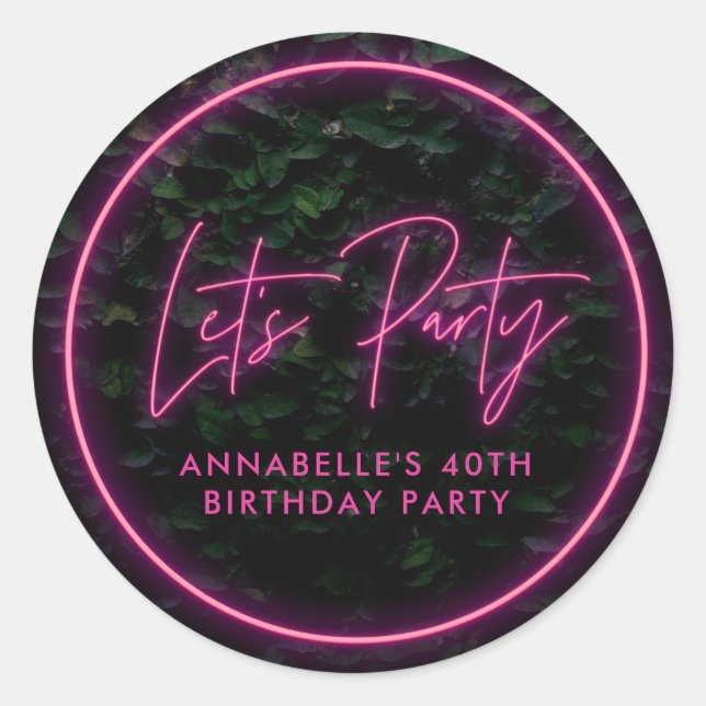 Lasse Party Blattwerk Wand neon pink funky Geburts Runder Aufkleber (Vorderseite)