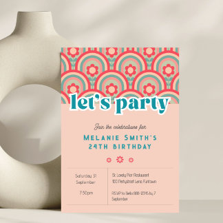 Lasse Party Retro Blume Einladung zum Geburtstag