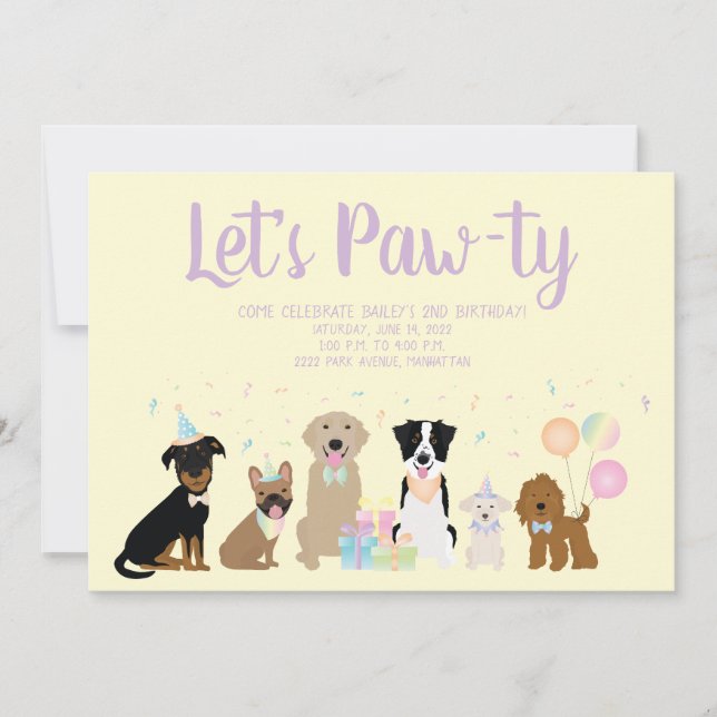 Lasse Pawty Birthday Party Hunde Einladung (Vorderseite)
