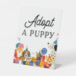 Lasse Pawty Dog Party eine Adoption Adoptiere Sockelschild