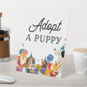 Lasse Pawty Dog Party eine Adoption Adoptiere Sockelschild