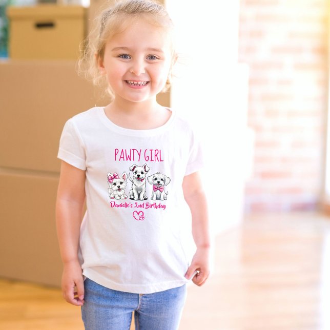 Lasse pawty niedlichen Pink Welpen Geburtstag Kleinkind T-shirt (Lets pawty cute white puppies pink bows dog themed  birthday party t-shirt pawty girl photo props)