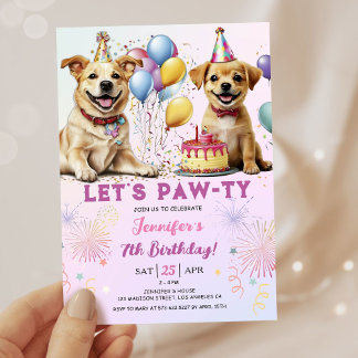 Lasse Pawty Puppy Birthday Party Girl 7. Geburtsta Einladung