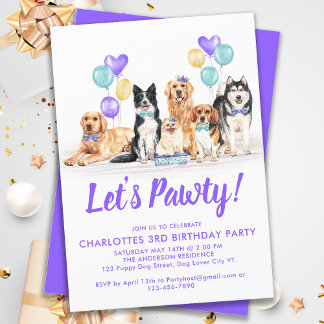 Lasse Pawty Puppy Dog Birthday Party Lila Girl Einladung