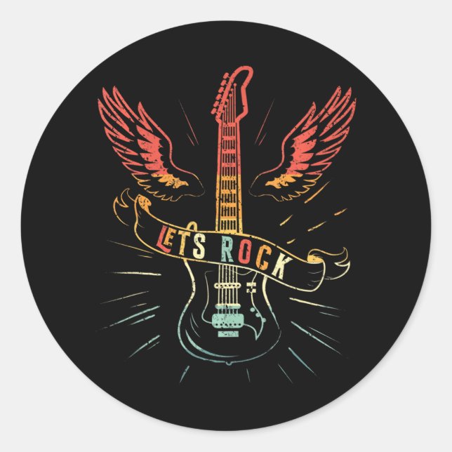 Lasse Rock Rock'n'Roll Guitar Retro Liebhaber Runder Aufkleber (Vorderseite)