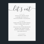 Lasse zu essen. Moderne Hochzeitsschrift in Schwar Menükarte<br><div class="desc">"Lasse essen" Schwarz-Weiß-Skript Hochzeitsmenü. Geeignet zum Geburtstag,  Jubiläum und jedes andere Party. Bitte kontaktieren Sie mich,  wenn Sie weitere Informationen benötigen.</div>