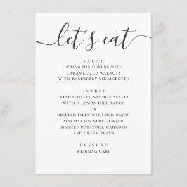Lasse zu essen. Moderne Hochzeitsschrift in Schwar Menükarte