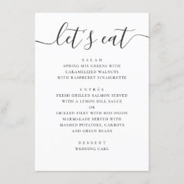 Lasse zu essen. Moderne Hochzeitsschrift in Schwar Menükarte