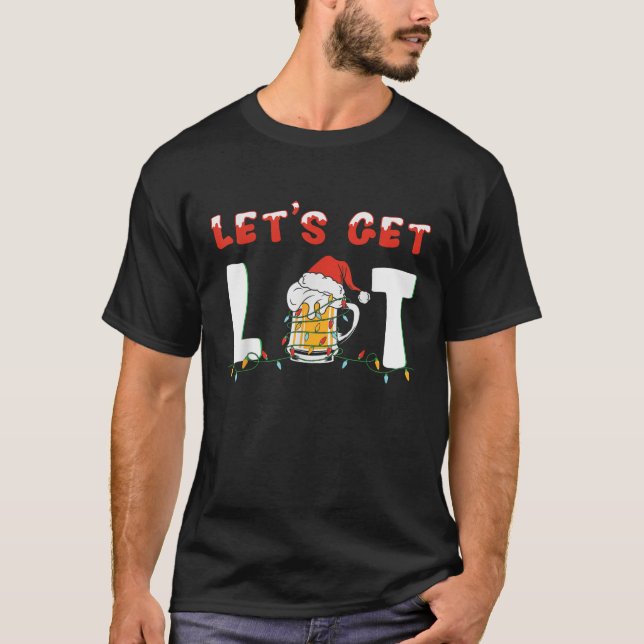 Lassen s Get Lit Drinking Bier Weihnachtsmannmütze T-Shirt (Vorderseite)