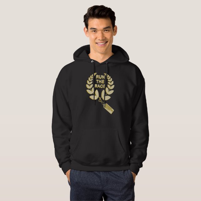 Lassen Sie das Rennenhoodie-Hebräer-12:1 - 2 Hoodie (Vorne ganz)