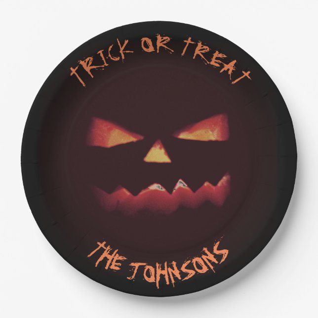 Lassen Sie den Namen des Pumpkin-Halloween-Party a Pappteller (Vorderseite)