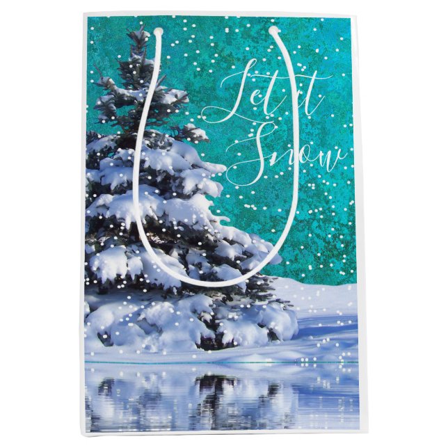 Lassen Sie den Winterschnee aquamarinen weißen ele Mittlere Geschenktüte (Vorderseite)