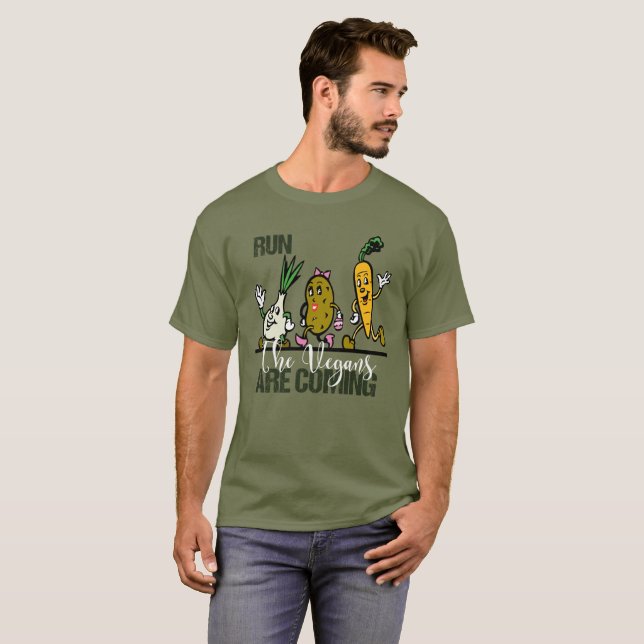 Lassen Sie die Vegans sind kommendes Gemüse laufen T-Shirt (Vorne ganz)