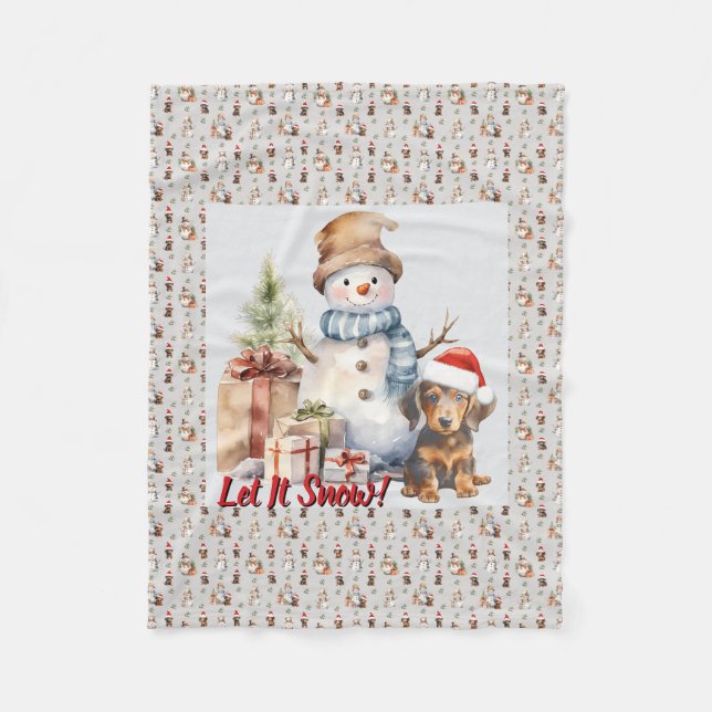 Lassen Sie es Schnee Dackel & Snowman Fleecedecke (Vorderseite)