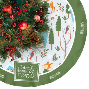 Lassen Sie es Schnee Niedlich Rentiername Grüne We Polyester Weihnachtsbaumdecke