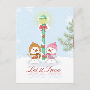 Lassen Sie es schneefestliche Schneemänner Weihnac Postkarte