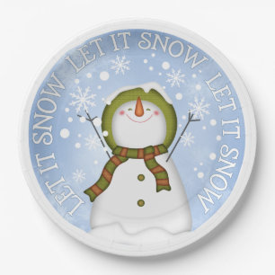 Lassen Sie es Schneemann Papier Teller