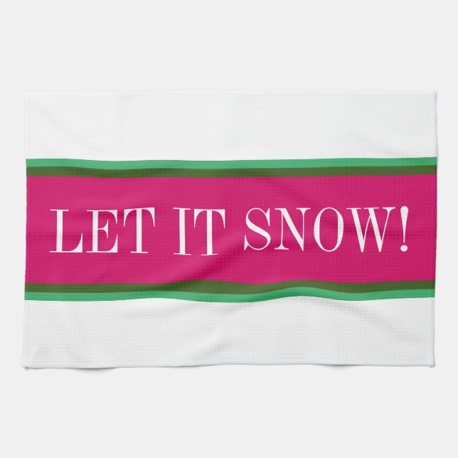 LASSEN SIE ES SCHNEEN, Bright Pink Green White Str Geschirrtuch (Horizontal)