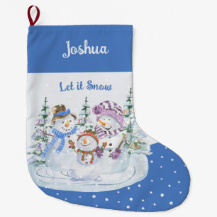 Lassen Sie es schneien glücklich Snowman Familie B Großer Weihnachtsstrumpf