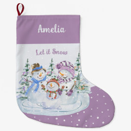 Lassen Sie es schneien glücklichen Snowman Familie Großer Weihnachtsstrumpf