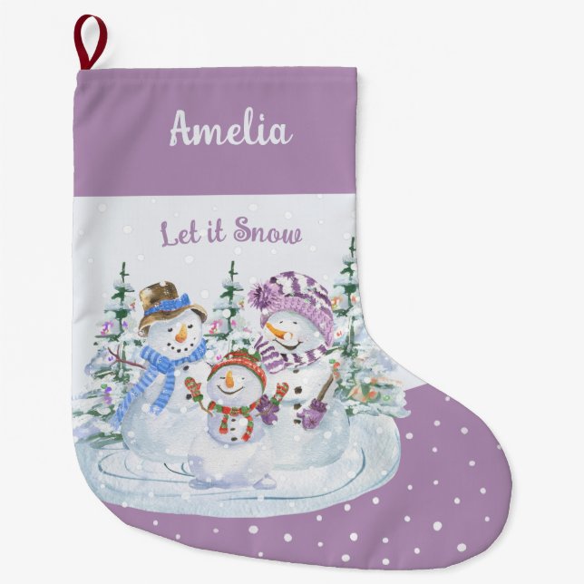 Lassen Sie es schneien glücklichen Snowman Familie Großer Weihnachtsstrumpf (Vorderseite)