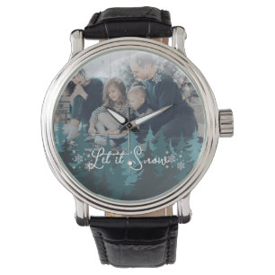 Lassen Sie es schneit   Schneeflocken Pine Tree We Armbanduhr