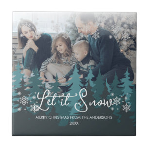 Lassen Sie es schneit   Schneeflocken Pine Tree We Fliese