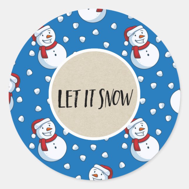 Lassen Sie es Snow Blue Snowman Winter Holiday Fav Runder Aufkleber (Vorderseite)