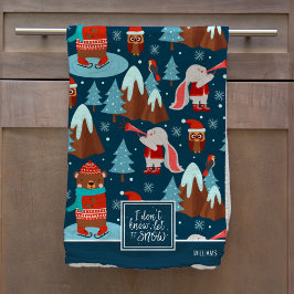 Lassen Sie es Süße Tier-Muster mit dem Namen Blau Geschirrtuch