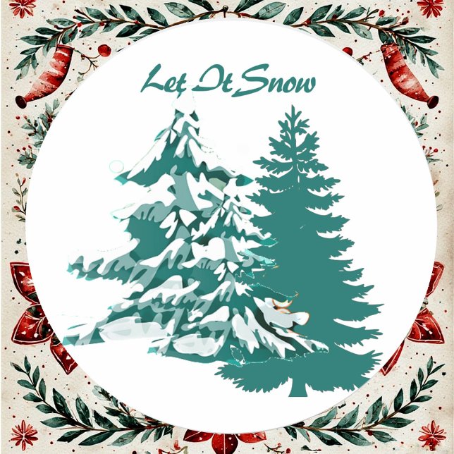 Lassen Sie es Wasser Farbe Winter Weihnachtswald Runder Aufkleber (Let it Snow Watercolor Winter Christmas Woodland Classic Round Sticker)