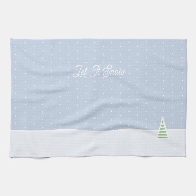 Lassen Sie es winzige Winter Baum Eis Blue Polka D Geschirrtuch (Horizontal)