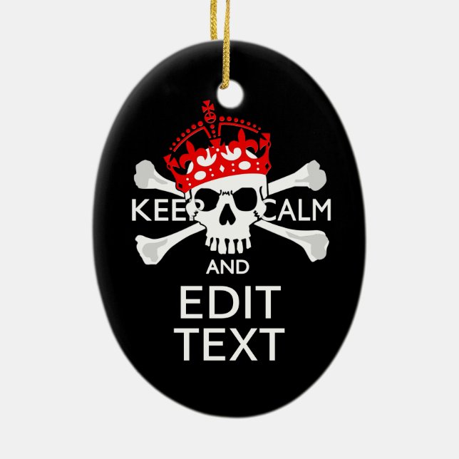Lassen Sie Ihren Text ruhigen Knochen-Schädel Keramik Ornament (Hinten)