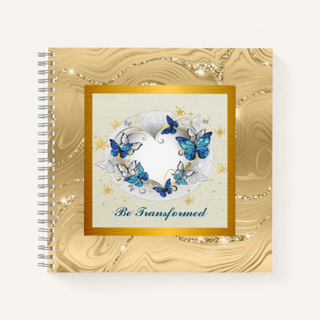 Lassen Sie sich von Zitatherzen und blauen Schmett Notizbuch (Vorderseite)