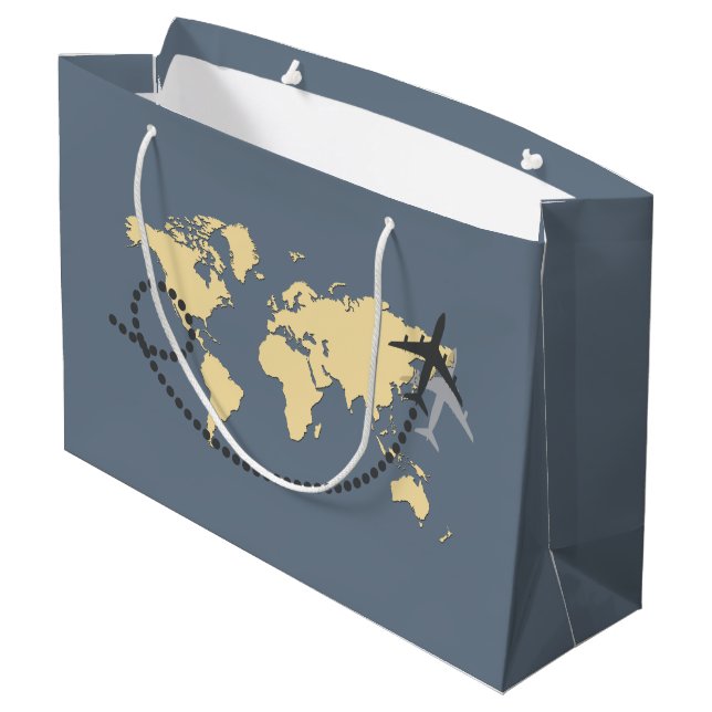 Lassen Sie uns die Illustration der Welt bereisen Große Geschenktüte (Rückseite Schrägansicht)
