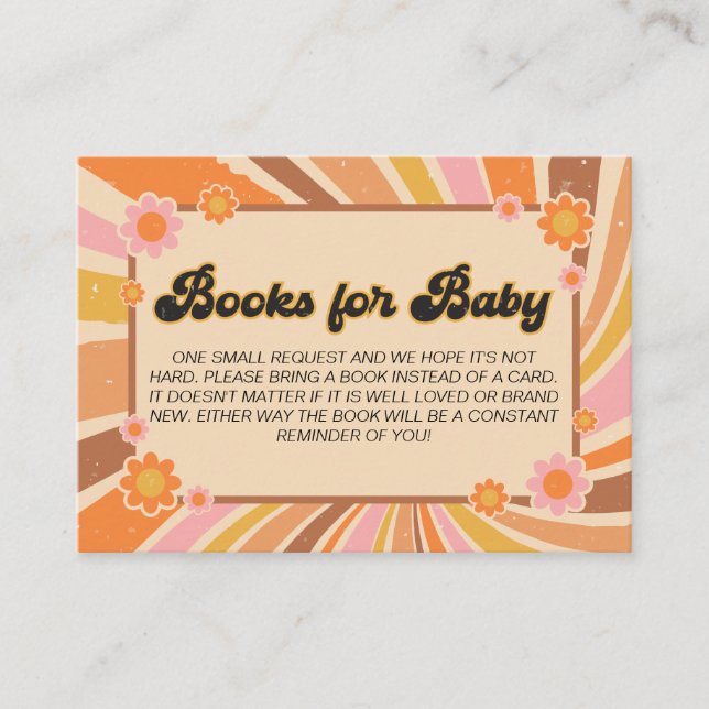 Lassen Sie uns Groovy Retro Baby Shower Books für  Begleitkarte (Vorderseite)