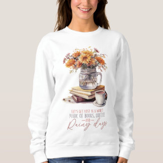 Lassen Sie uns in einer Welt aus Büchern, Kaffee, Sweatshirt