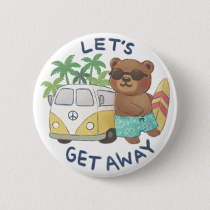 Lassen Sie uns wegkommen: Teddy Bear & Vintag Van  Button