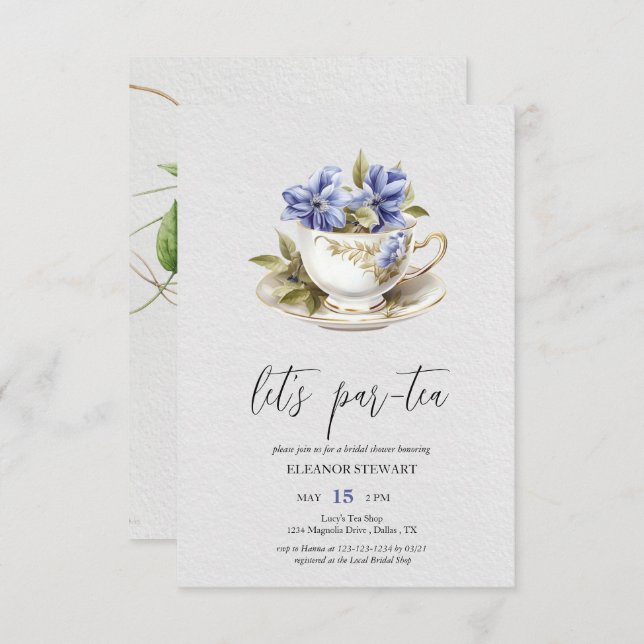 Lassend Tea-Tea-Party Einladung (Vorne/Hinten)