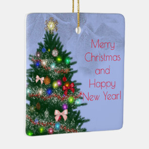 Lässig bunt dekorierter Weihnachtsbaum Keramikornament