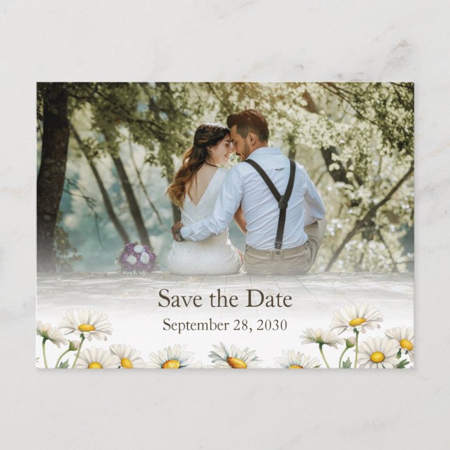 Lässig Country Foto Daisy Save the Date Ankündigungspostkarte (Vorderseite)