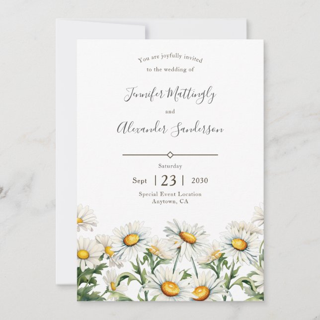 Lässig Country Wedding Daisy Floral Einladung (Vorderseite)