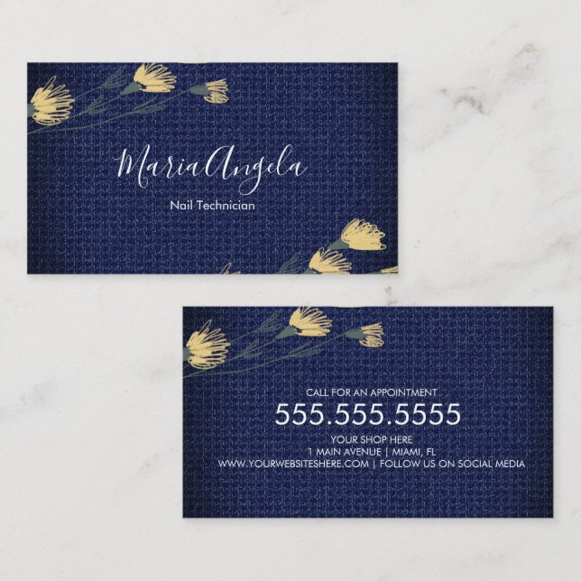 Lässig Denim und Wilde Blume Salon Beauty Visitenkarte (Vorne/Hinten)