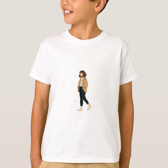 Lässig gehendes Mädchen Kinder T-Shirt (Vorderseite)