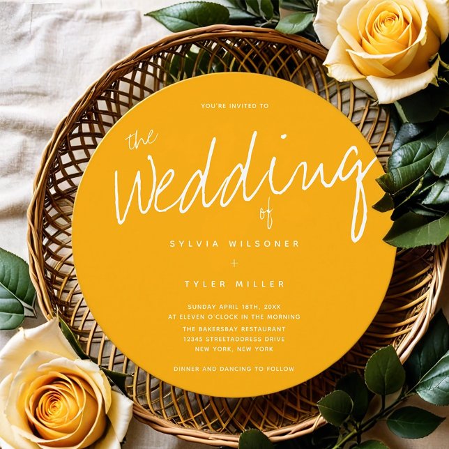 Lässig-Gelbe Typografie-Hochzeit Einladung (Customize this cheerful yellow invitation for your wedding!)