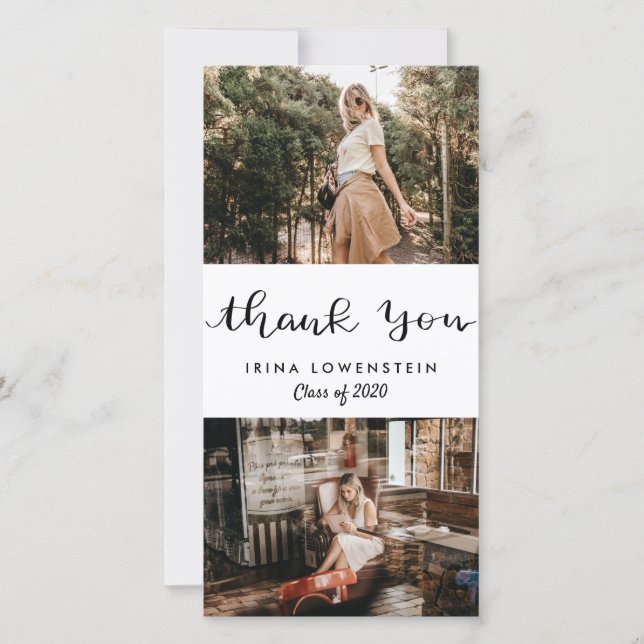 Lässig Graduate Two Foto Danke, Script Dankeskarte (Vorderseite)
