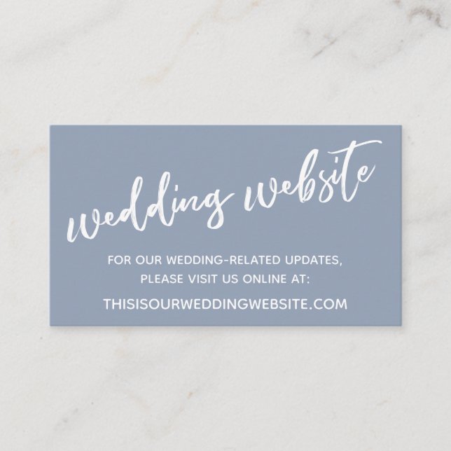 Lässig Handwriting Dusty Blue Wedding Website Begleitkarte (Vorderseite)