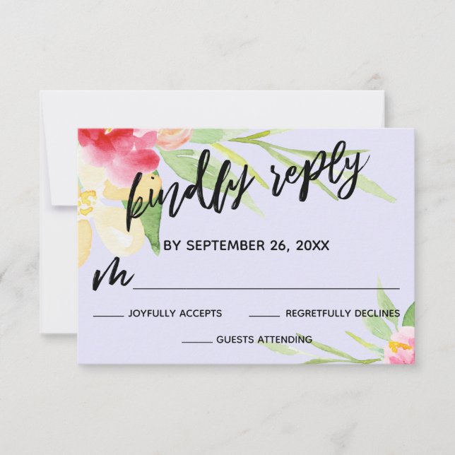 Lässig Handwriting Wasserfarbe Blume Lavendel RSVP Karte (Vorderseite)