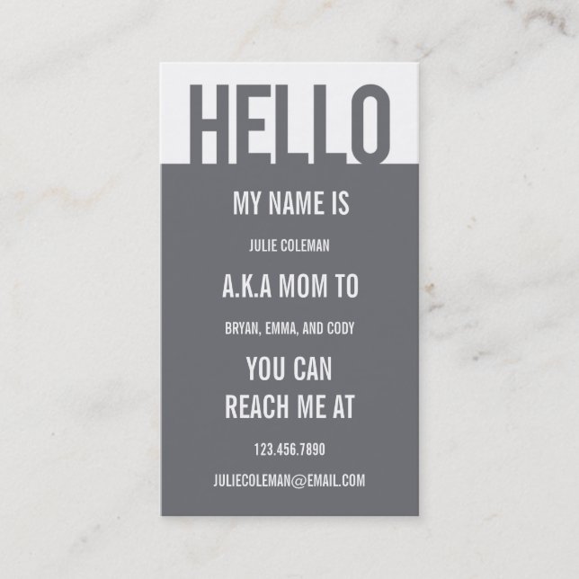 Lässig Hello Mommy Card / Calling Card Telefonnummerkarte (Vorderseite)