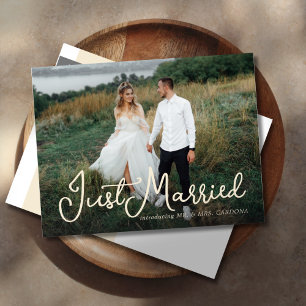 Lässig Just Married Script Foto Ankündigungspostkarte
